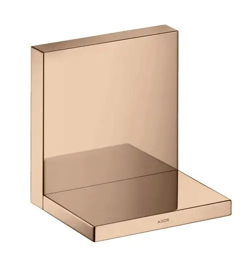 Ablage für Dusche oder Badezimmer, rechteckig mit glänzender Oberfläche in Goldfarbe. Marke AXOR ist am Rand sichtbar.
